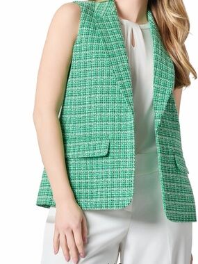 NWT Kasper Sleeveless Green Tweed Blazer Vest